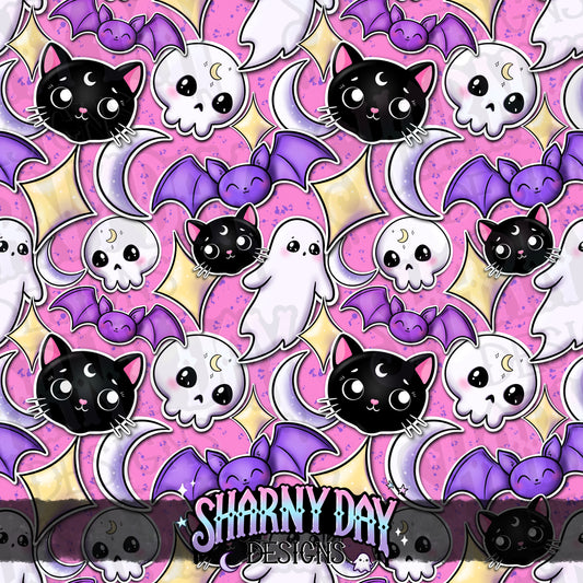 HEXTOBER - Kawaii Spoopy Stickers (collage) - Limited Seamless Pattern Design
