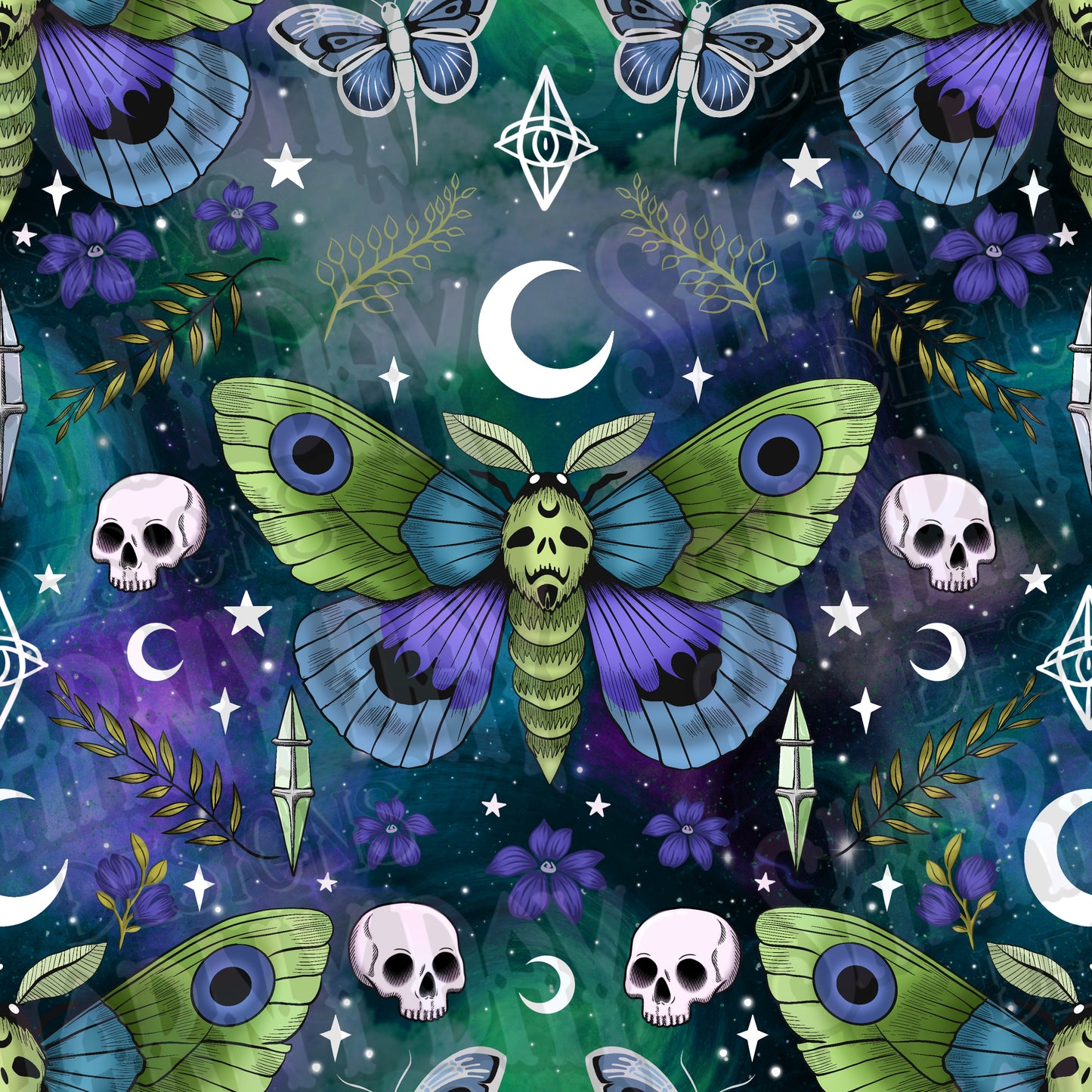 Pretty Goth Moth Exclusive Seamless Pattern Design
