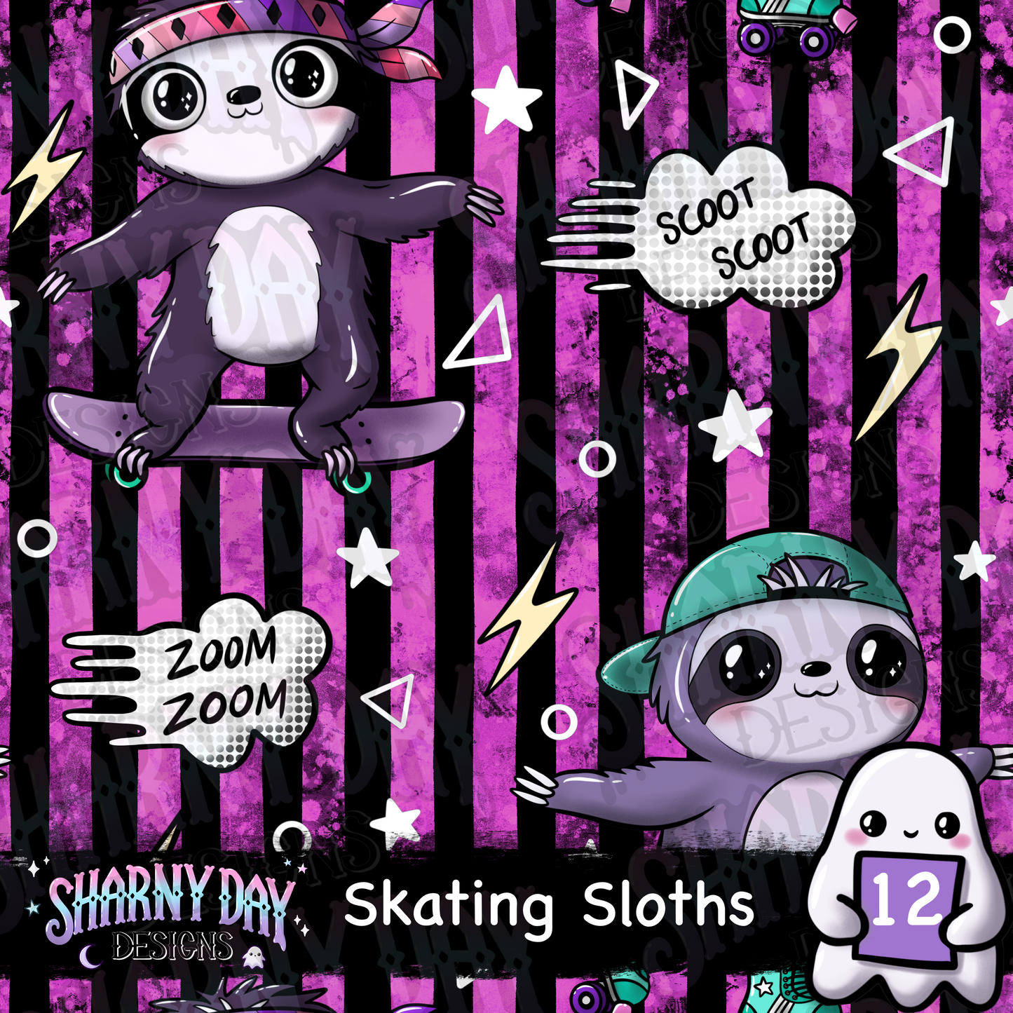 Skating Sloths Exclusive Seamless Pattern