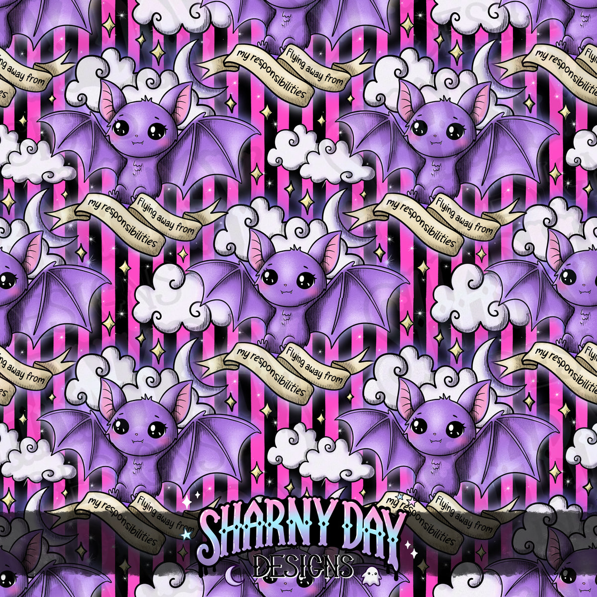 HEXTOBER - Flying Away From My Responsibilities (tattoo) - Exclusive Seamless Pattern Design
