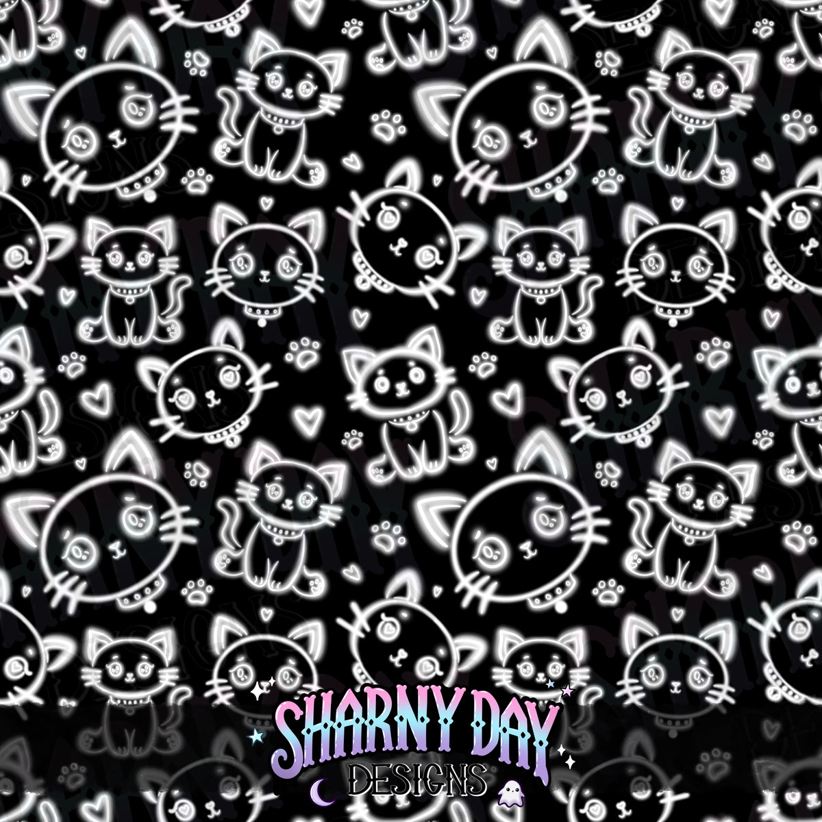 HEXTOBER - Neon Kitties - non-exclusive Seamless Pattern Design