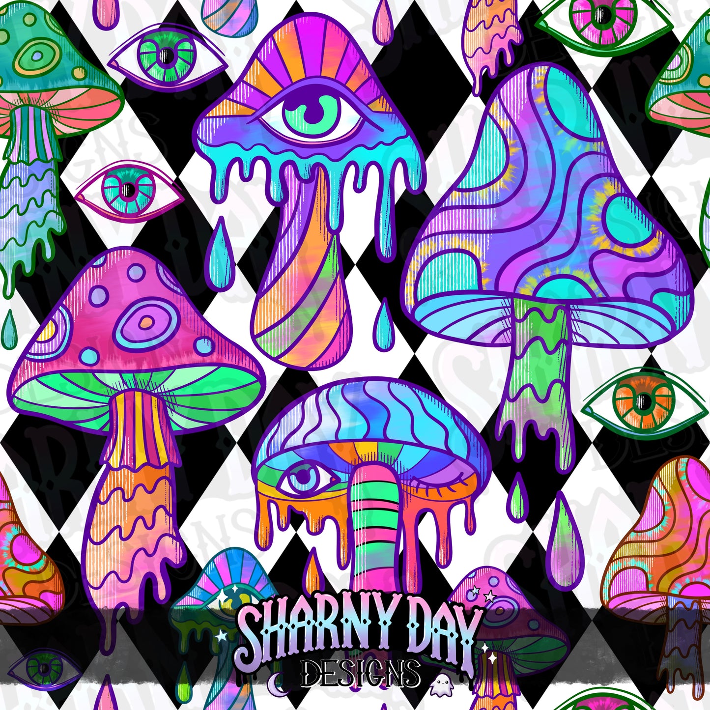 HEXTOBER - Psychedelic Mushrooms Limited Exclusive Seamless Pattern