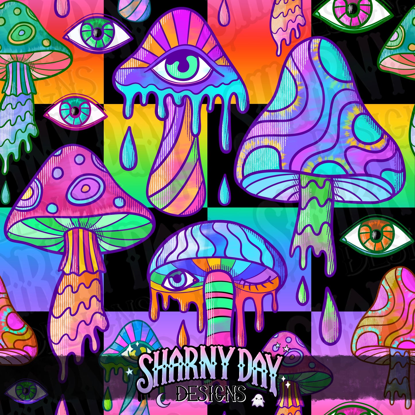 HEXTOBER - Psychedelic Mushrooms Limited Exclusive Seamless Pattern