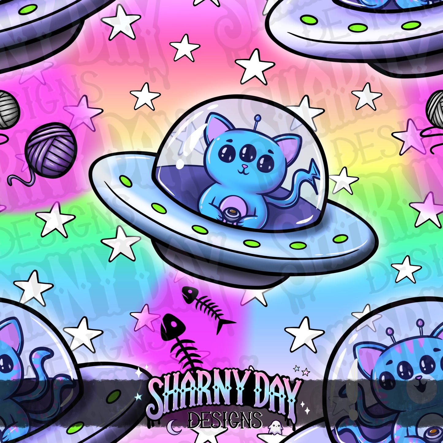 Alien Kitties Exclusive Seamless Pattern Design