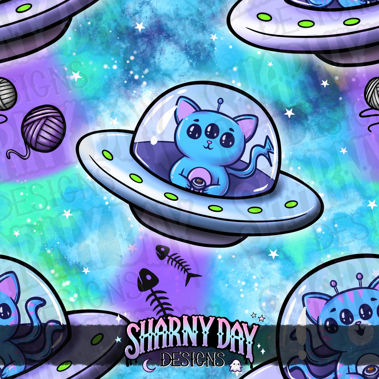 Alien Kitties Exclusive Seamless Pattern Design