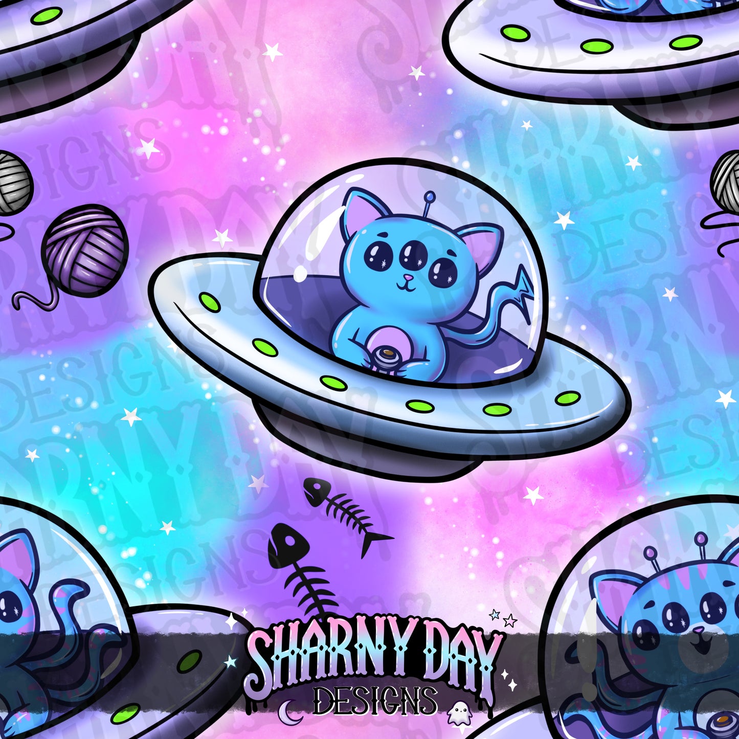 Alien Kitties Exclusive Seamless Pattern Design
