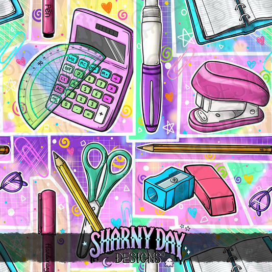 Retro Stationery non-exclusive Seamless Pattern Design