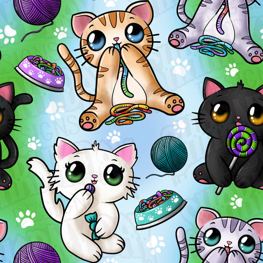 Candy Eating Kittens Exclusive Seamless Pattern Design