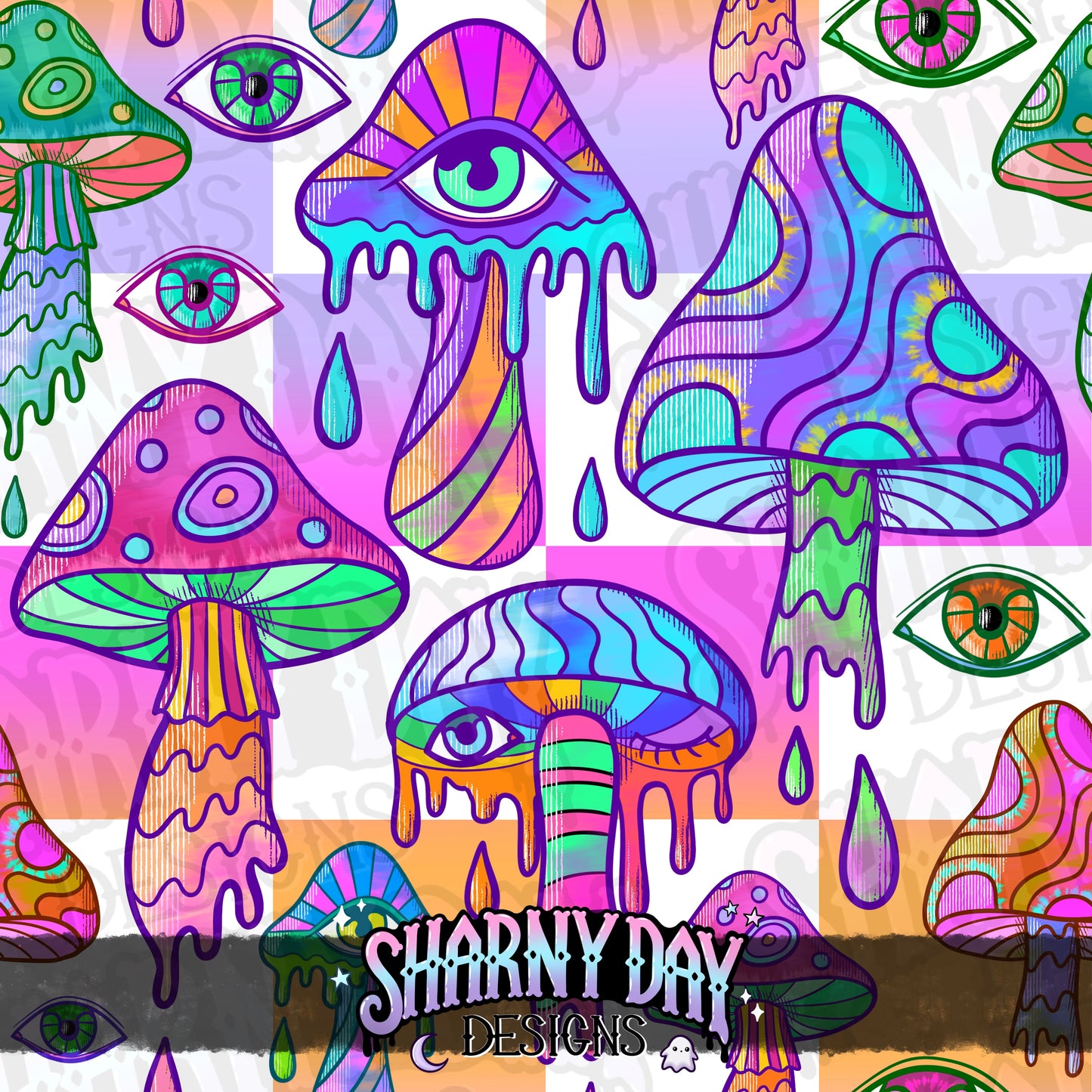 HEXTOBER - Psychedelic Mushrooms Limited Exclusive Seamless Pattern