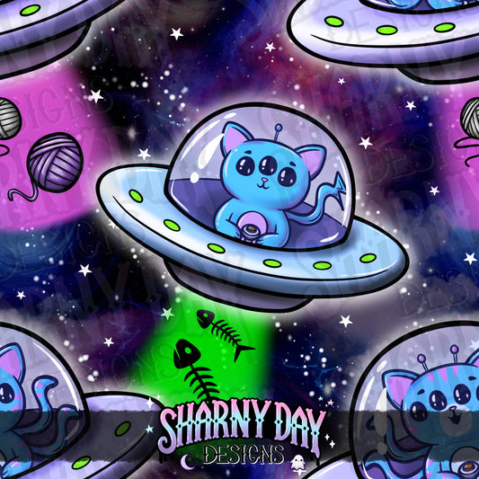 Alien Kitties Exclusive Seamless Pattern Design