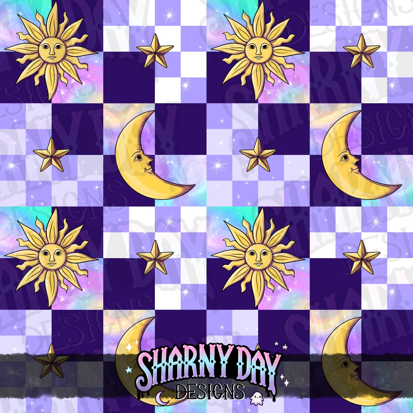 Sun & Moon Checks non-exclusive Seamless Pattern Design