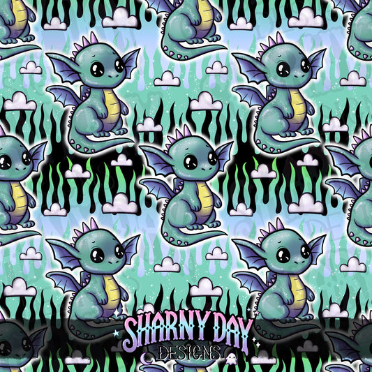 HEXTOBER - Sparkle Kawaii Dragon Exclusive Seamless Pattern Design