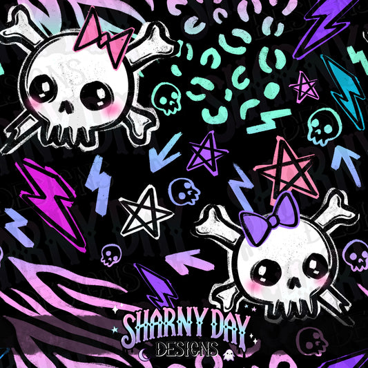 Punky Skulls Exclusive Seamless Pattern Design