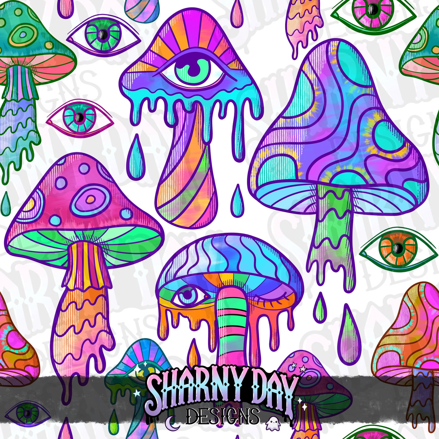 HEXTOBER - Psychedelic Mushrooms Limited Exclusive Seamless Pattern