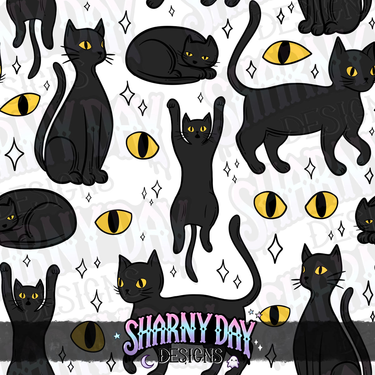 MOXTOBER - Black Cats (Shadow) - Limited Seamless Pattern Design