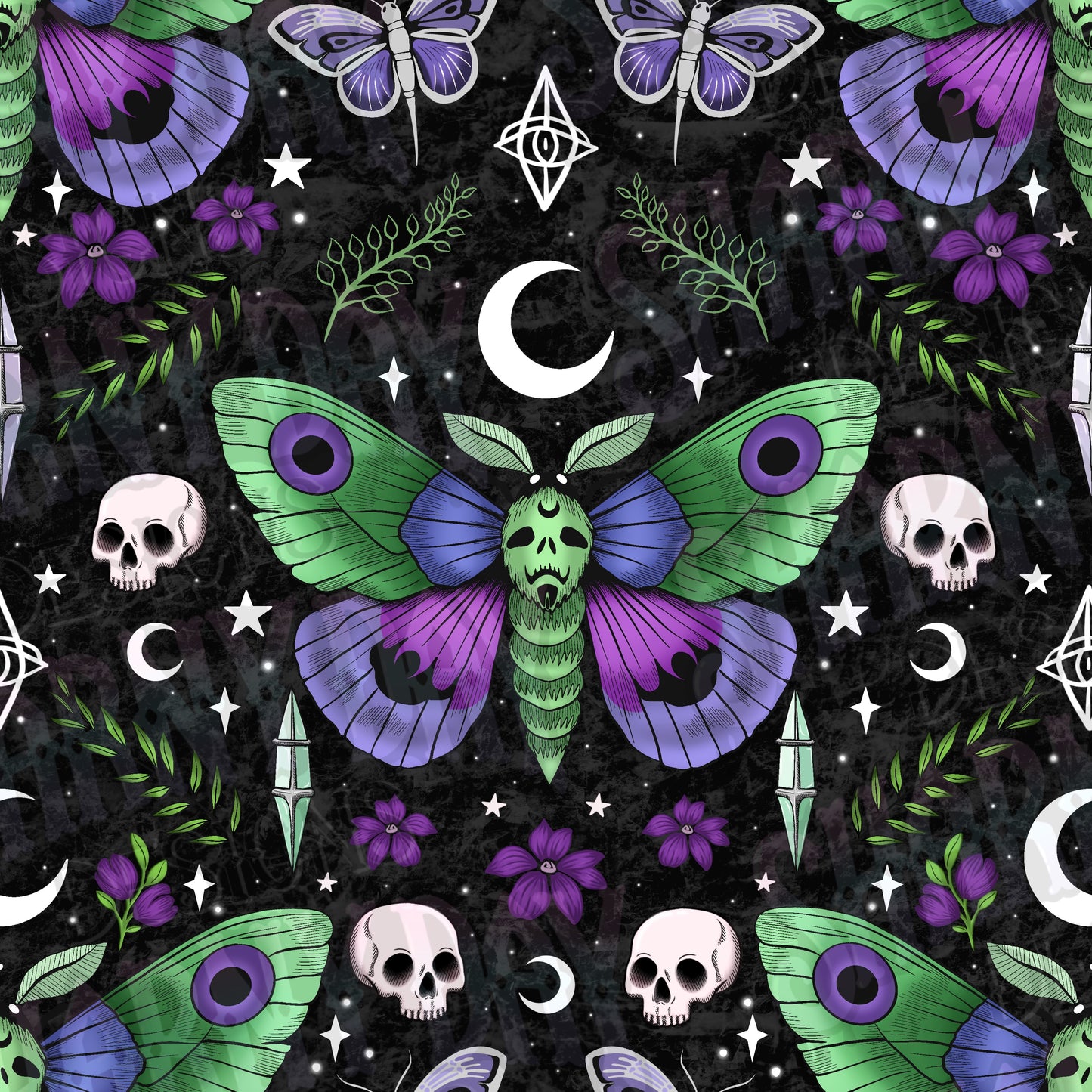 Pretty Goth Moth Exclusive Seamless Pattern Design