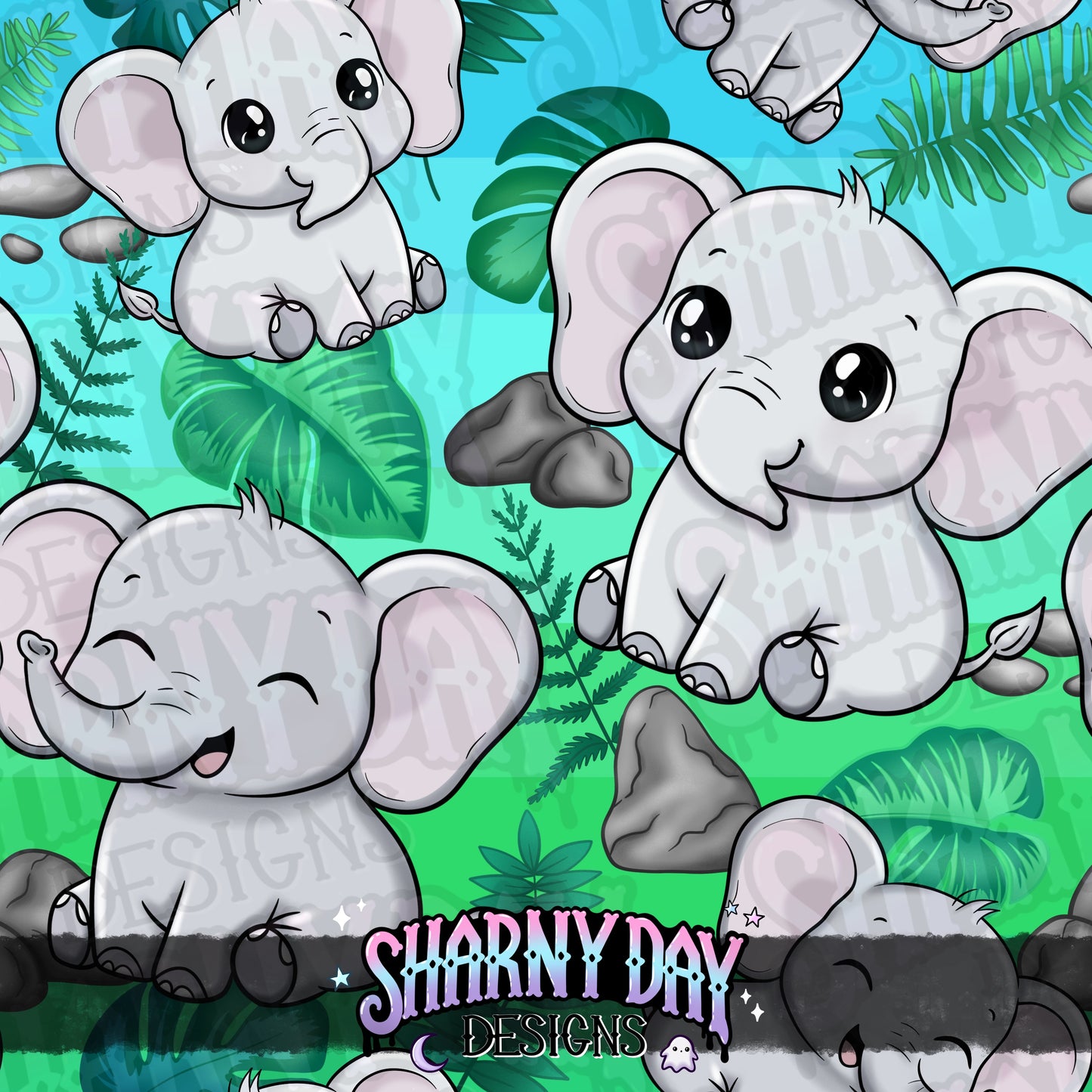 Kawaii Elephants Exclusive Seamless Pattern Design