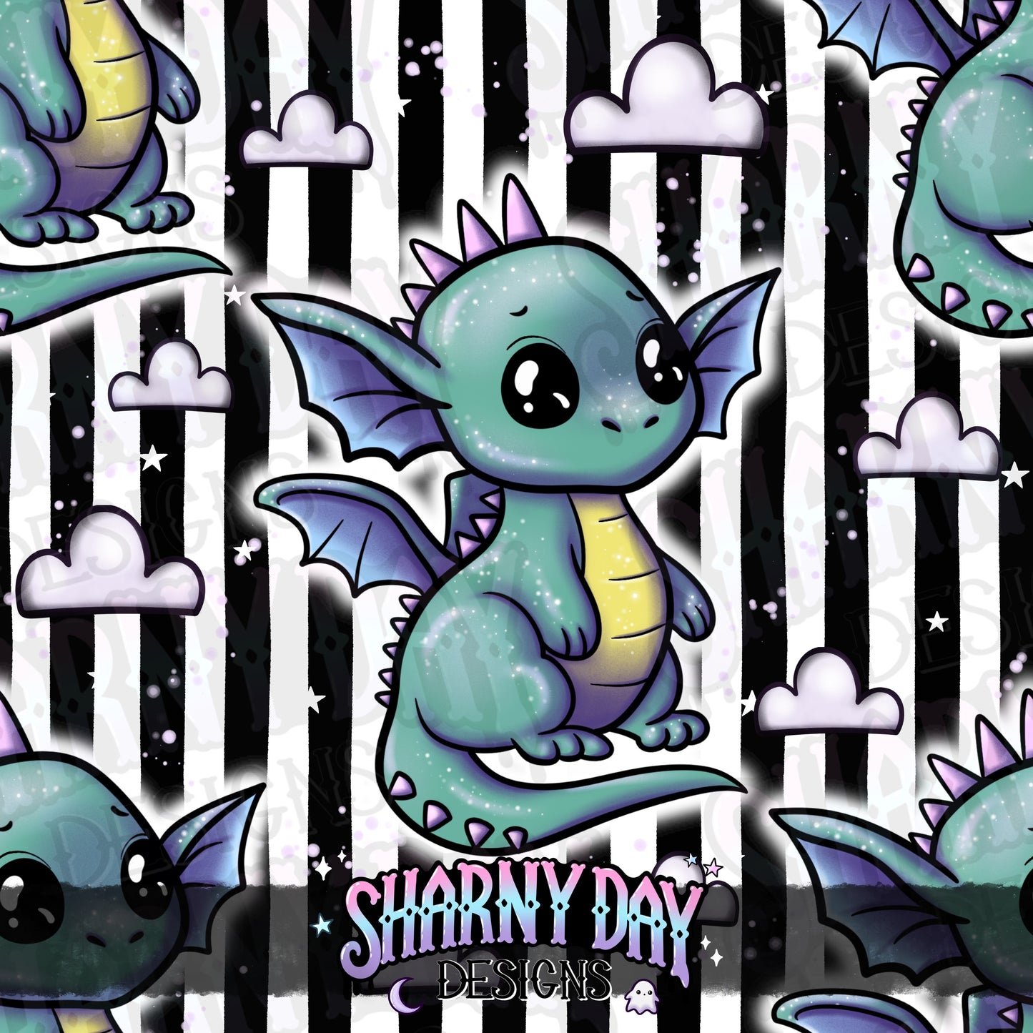 HEXTOBER - Sparkle Kawaii Dragon Exclusive Seamless Pattern Design