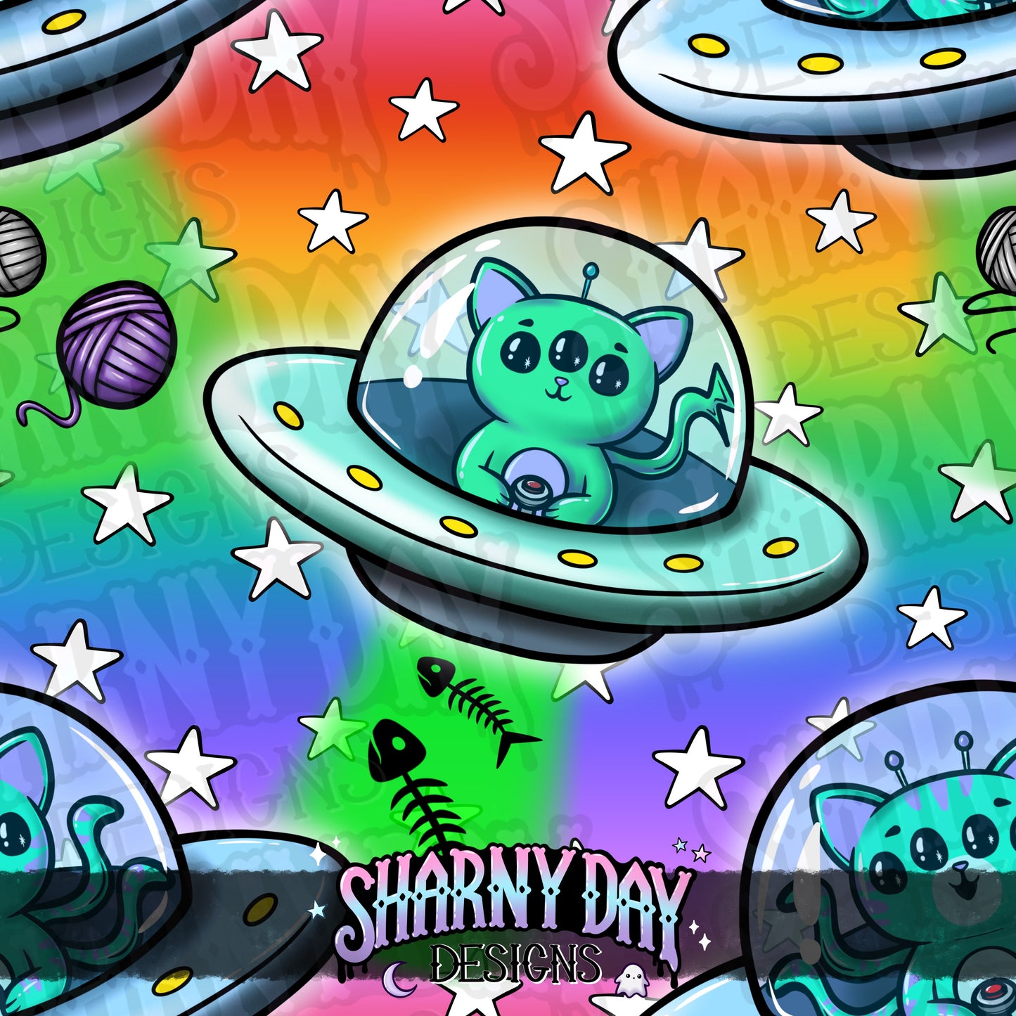 Alien Kitties Exclusive Seamless Pattern Design