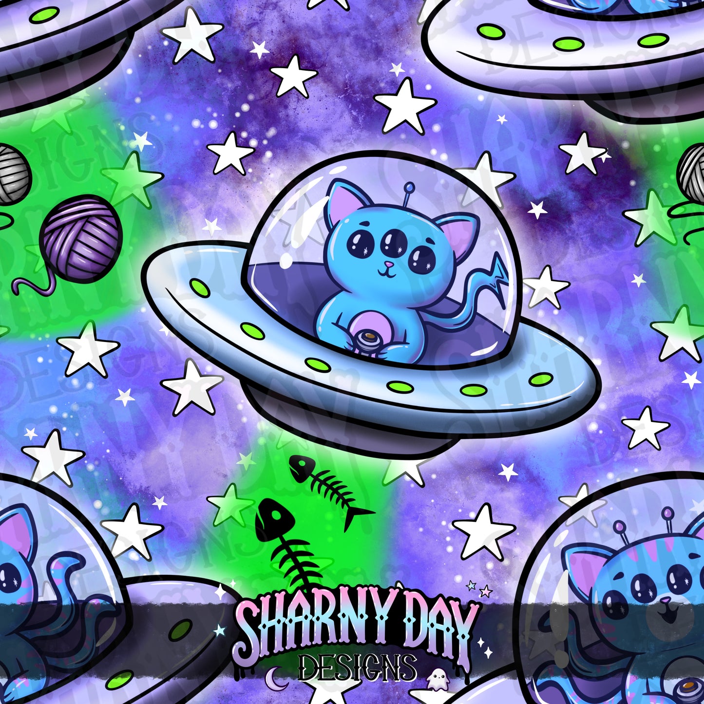 Alien Kitties Exclusive Seamless Pattern Design