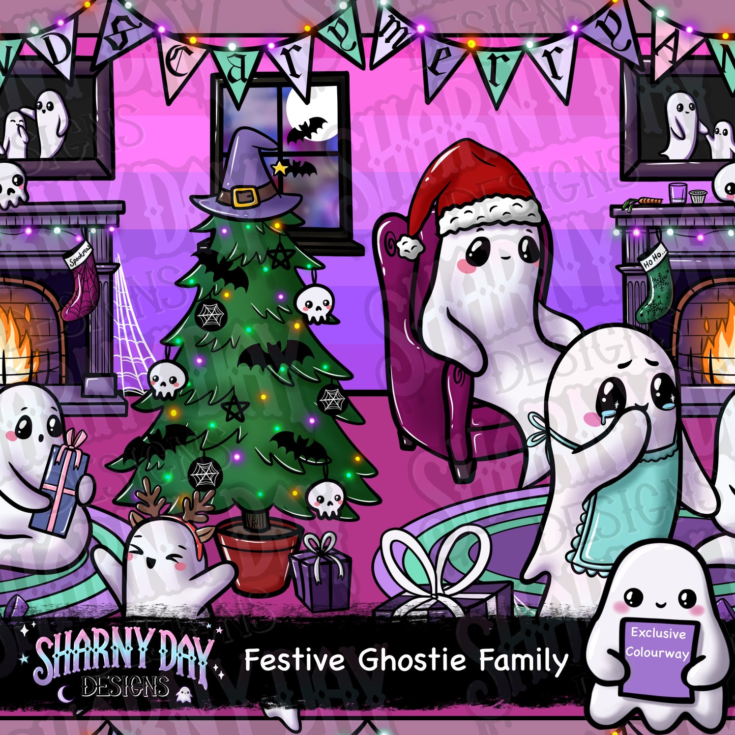 Festive Ghostie Family Exclusive Seamless Pattern Design
