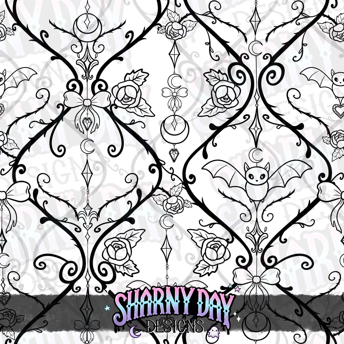 HEXTOBER - Gothic Bats and Bows (lattice) - non-exclusive Seamless Pattern Design