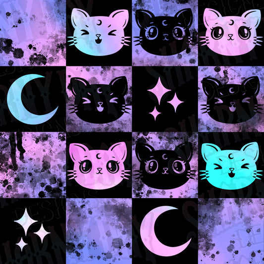 Luna Kitty Check Exclusive Seamless Pattern