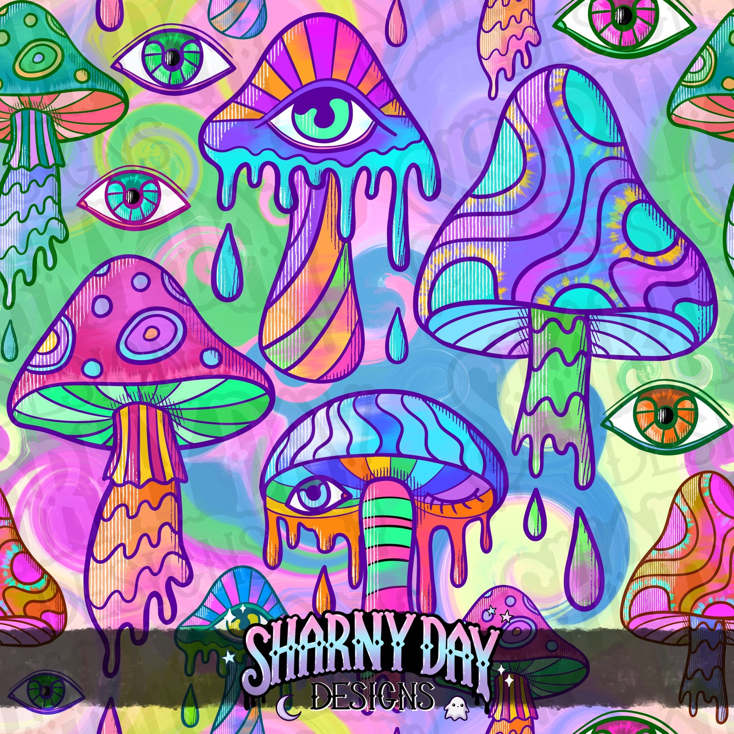 HEXTOBER - Psychedelic Mushrooms Limited Exclusive Seamless Pattern