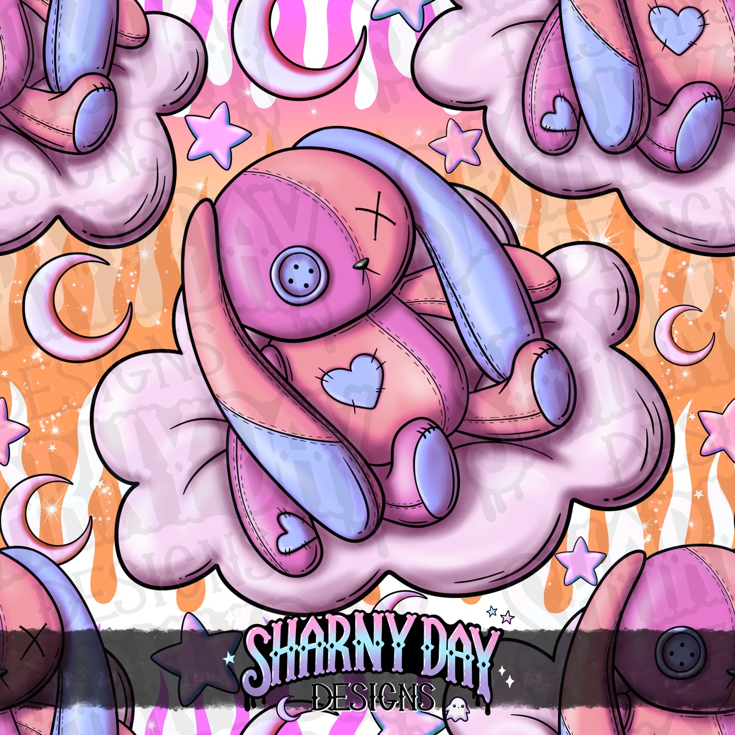 Sleepy Bunny Plushie Exclusive Seamless Pattern Design