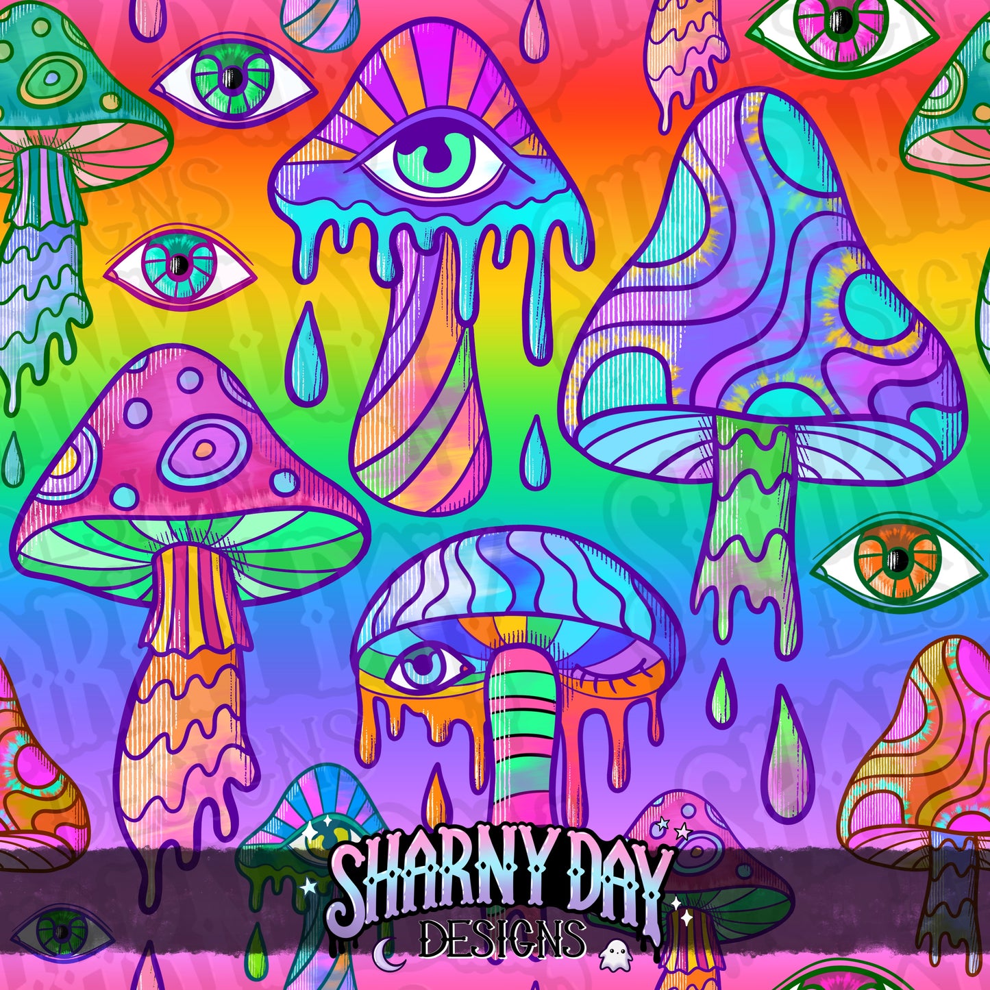 HEXTOBER - Psychedelic Mushrooms Limited Exclusive Seamless Pattern