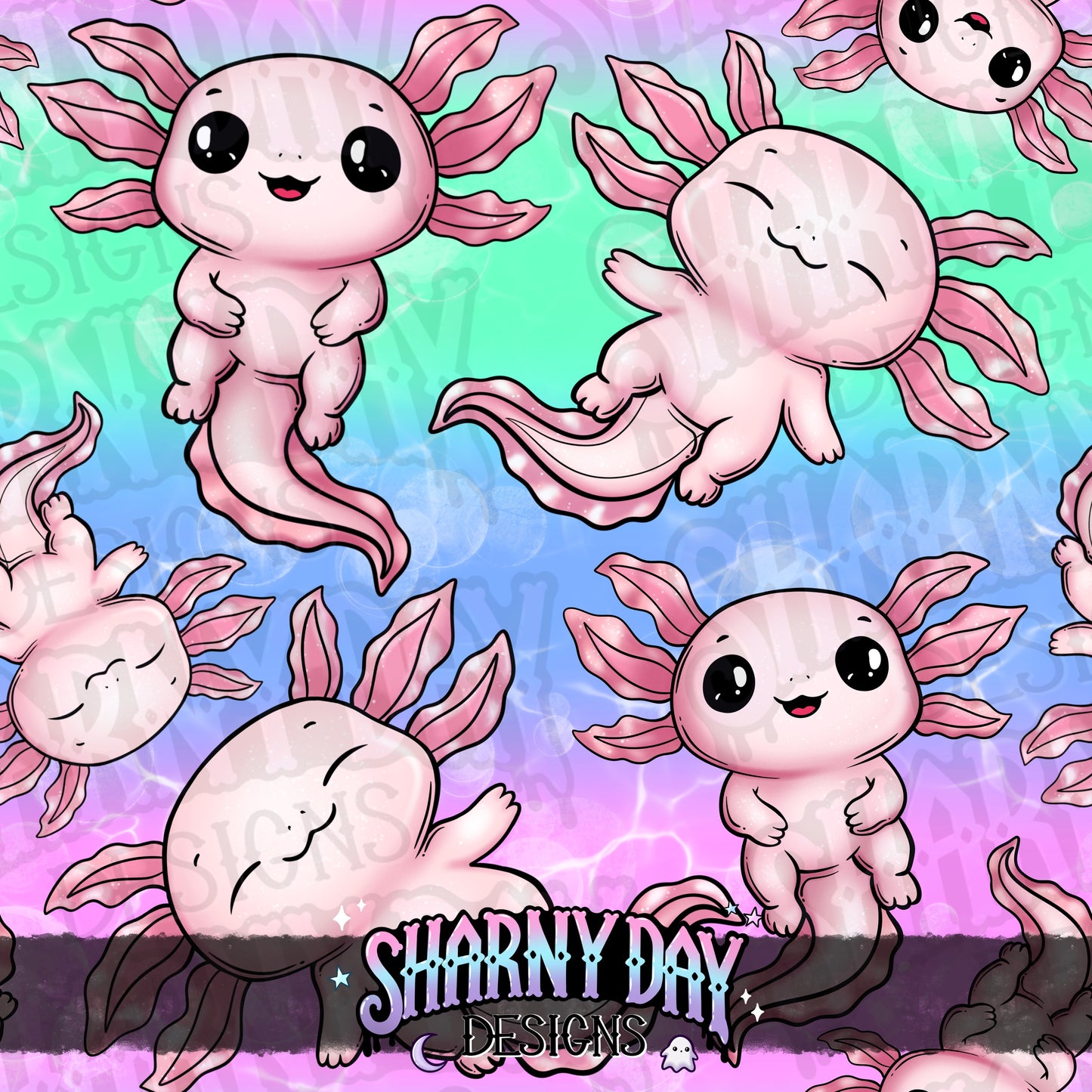 Kawaii Axolotls Exclusive Seamless Pattern Design