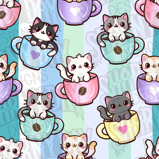 Cats in Cups Exclusive Seamless Pattern