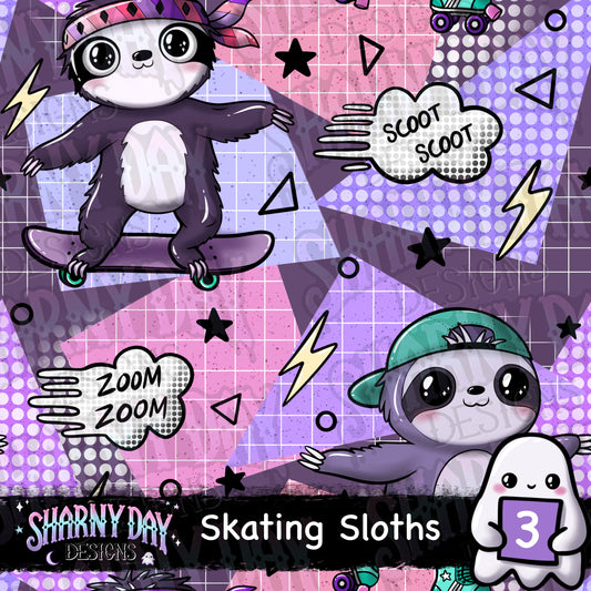 Skating Sloths Exclusive Seamless Pattern