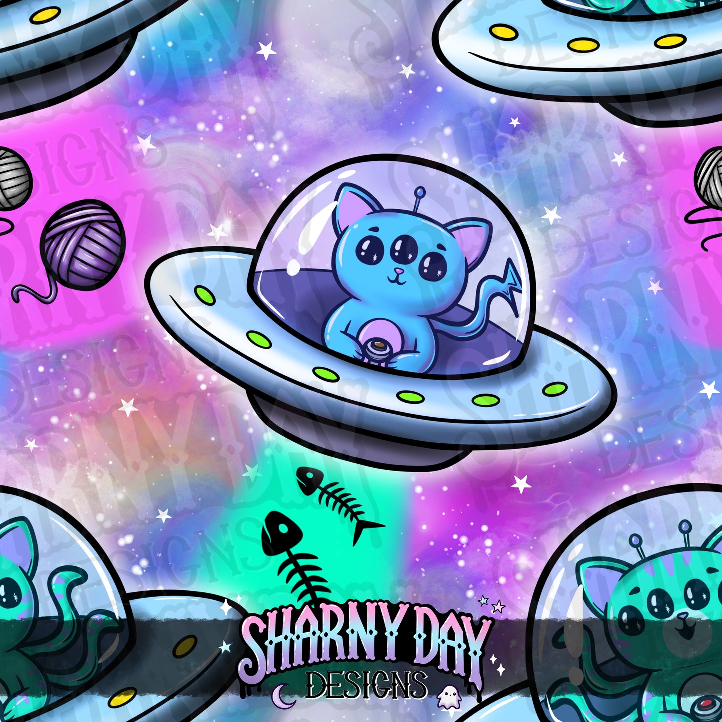 Alien Kitties Exclusive Seamless Pattern Design