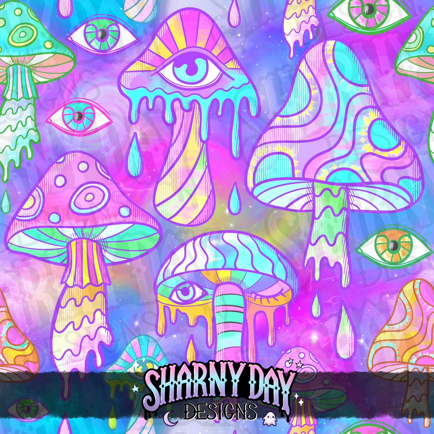 HEXTOBER - Psychedelic Mushrooms Limited Exclusive Seamless Pattern