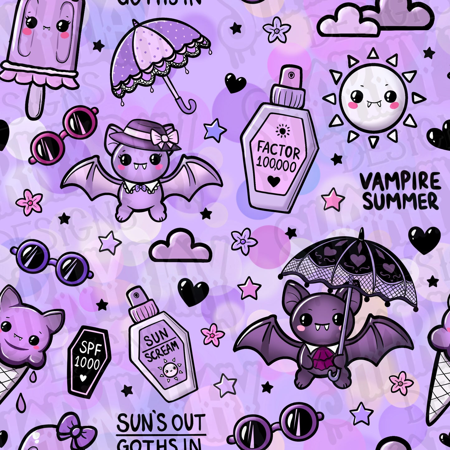 Kawaii Vampire Summer Exclusive Seamless Pattern Design