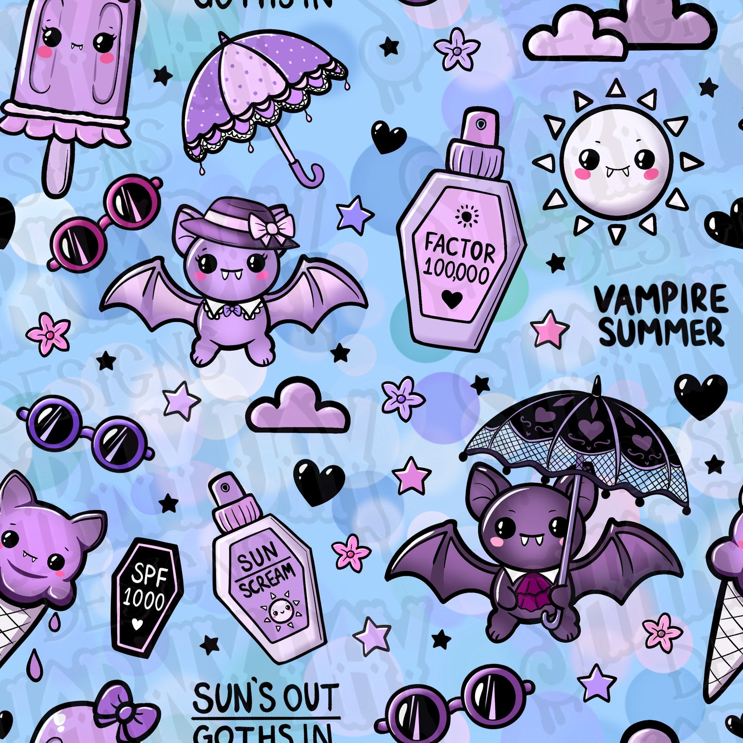 Kawaii Vampire Summer Exclusive Seamless Pattern Design