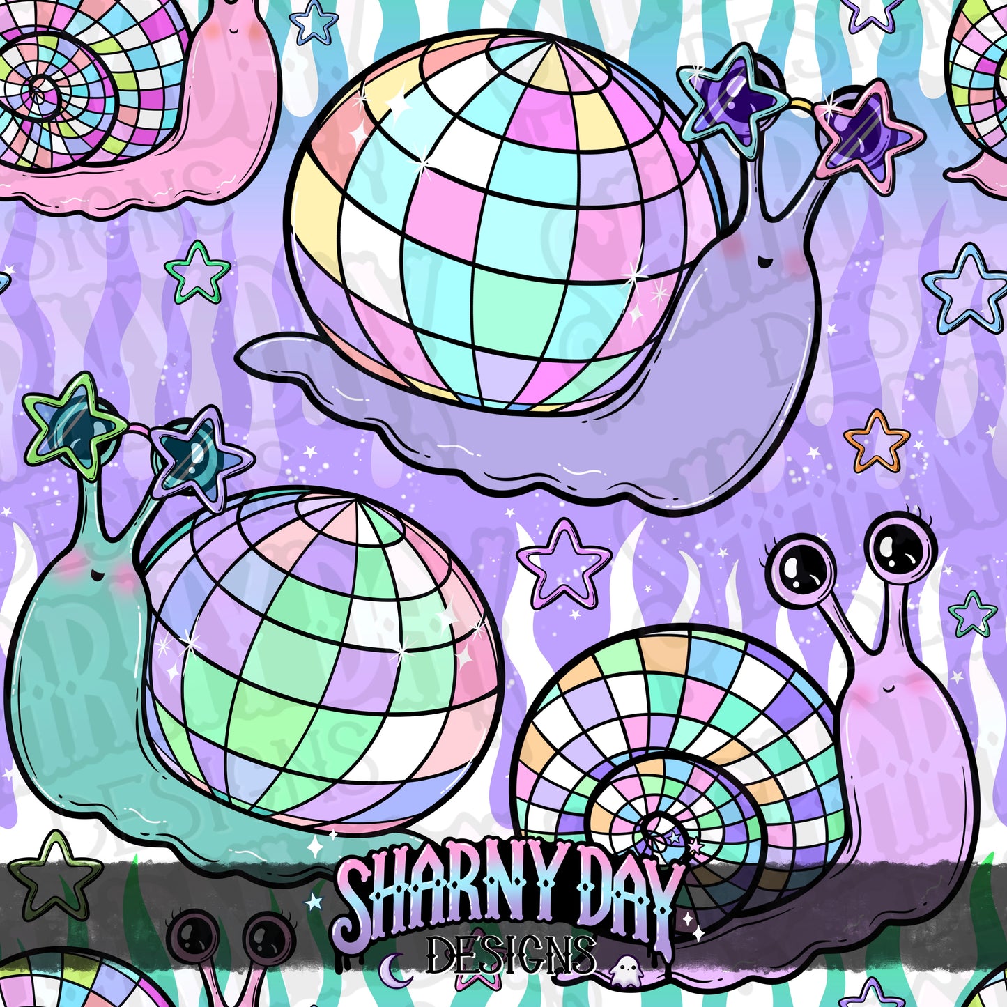 Disco Snails Exclusive Seamless Pattern Design