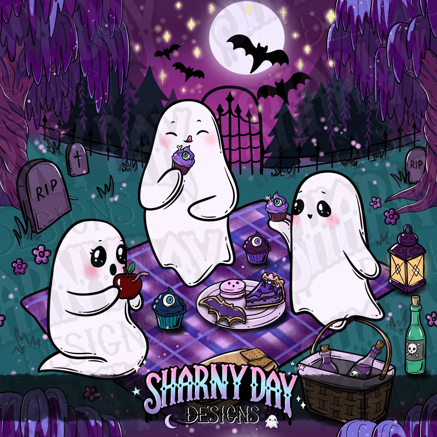 Haunted Graveyard Picnic Limited Seamless Pattern