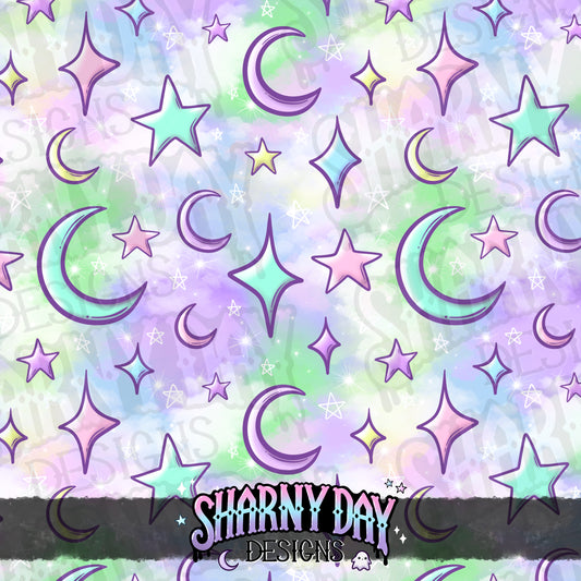Moons and Stars non-exclusive Seamless Pattern Design