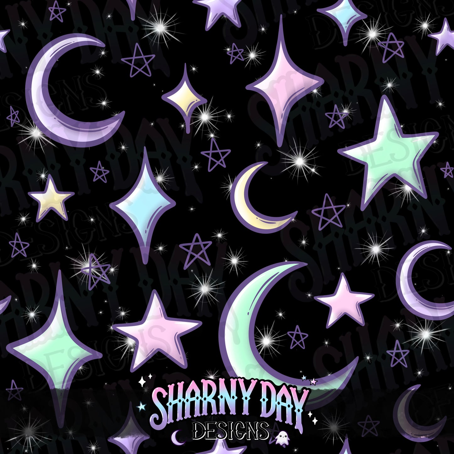 Moons and Stars non-exclusive Seamless Pattern Design