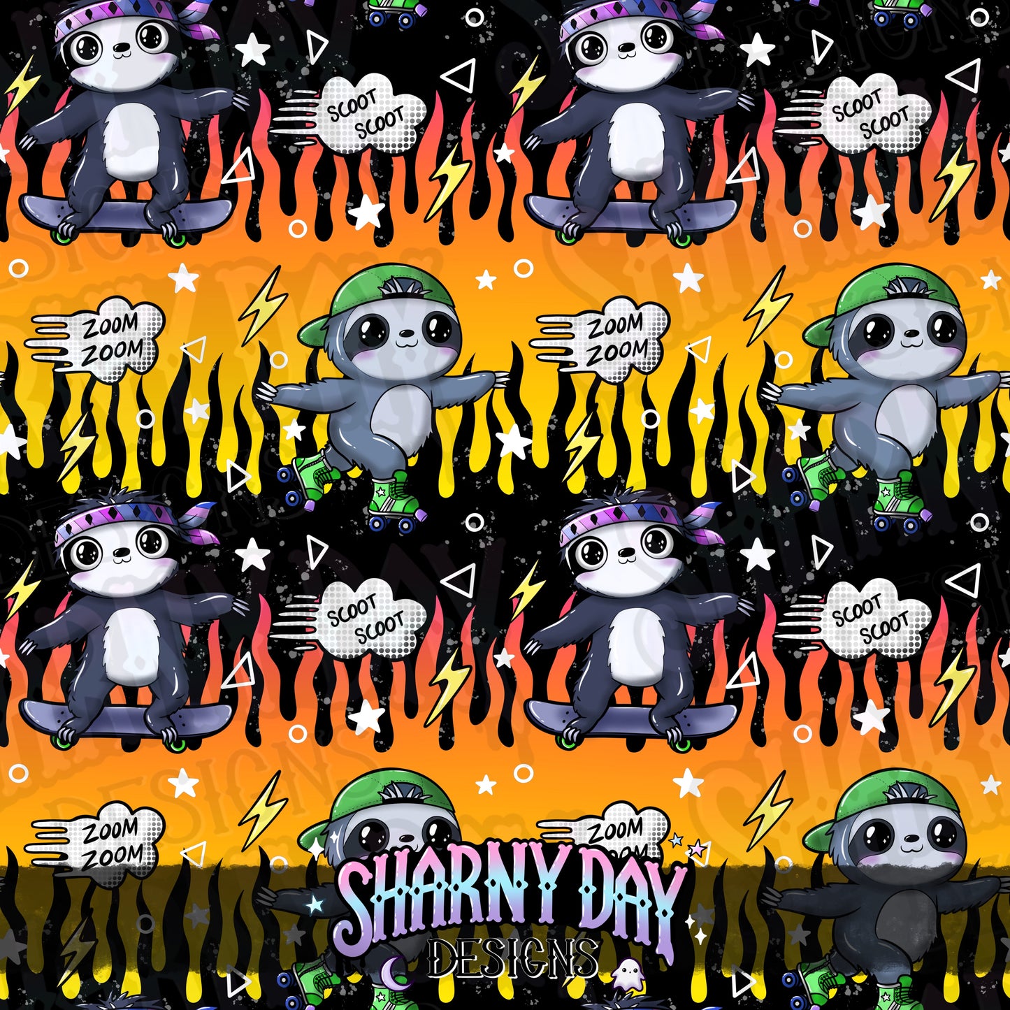 Skating Sloths Exclusive Seamless Pattern