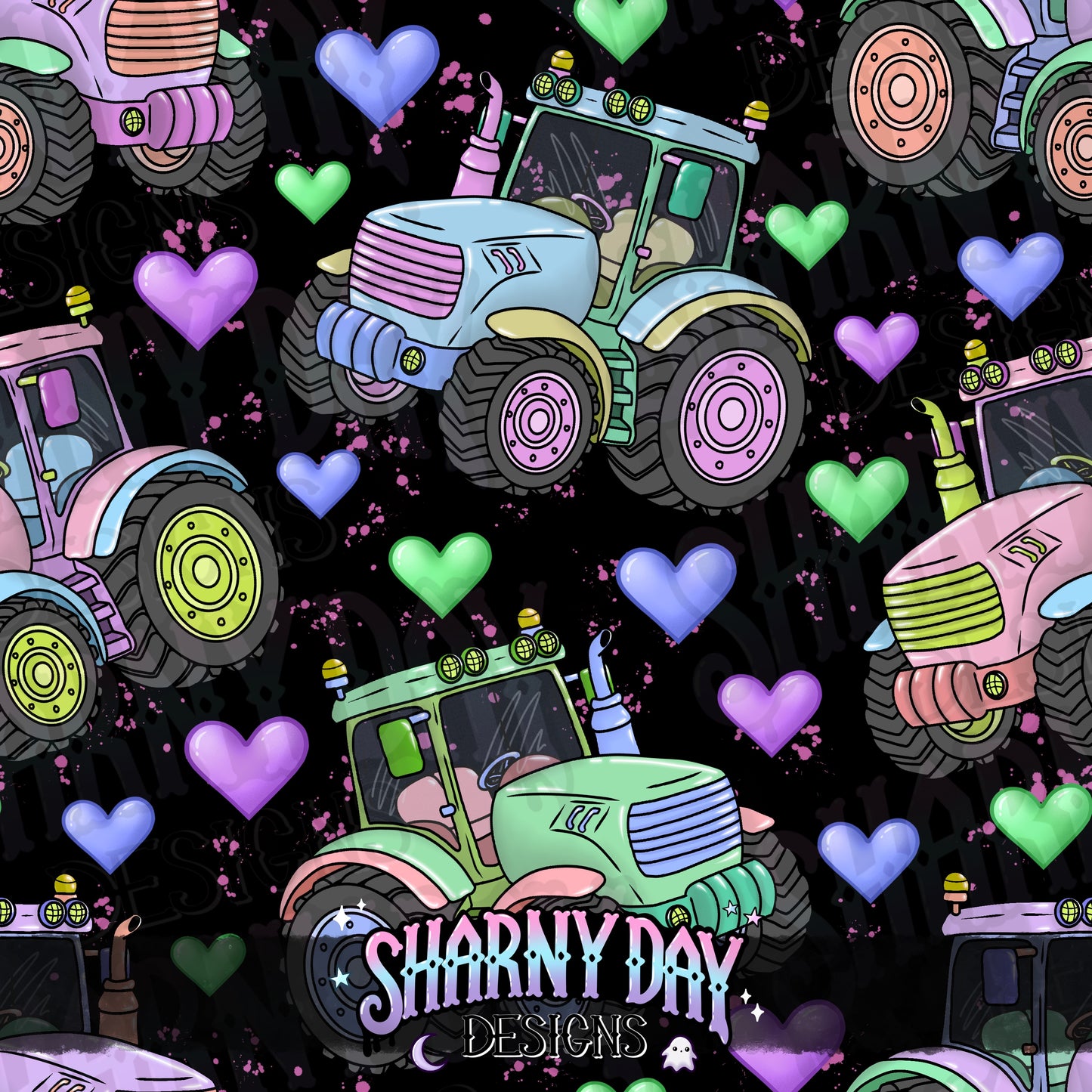 Girly Tractors Exclusive Seamless Pattern Design