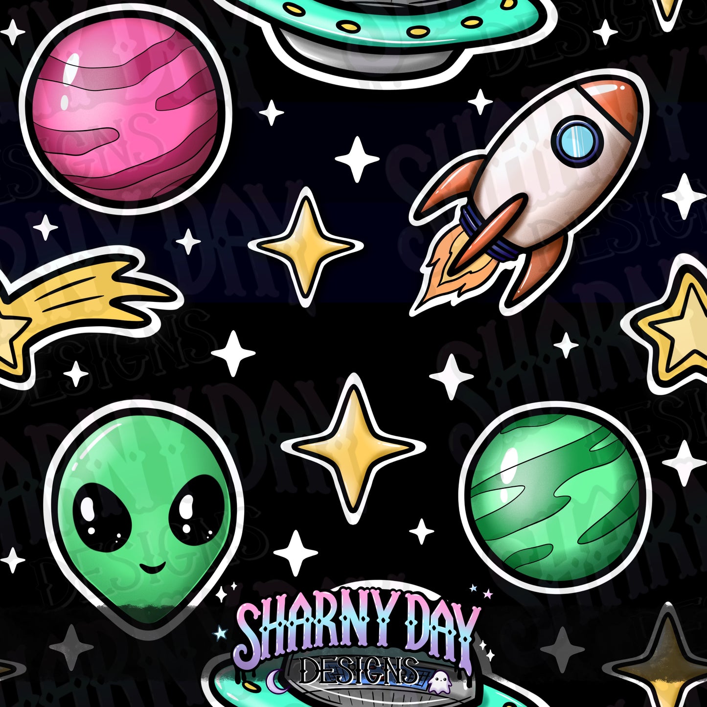 Space Stickers Exclusive Seamless Pattern Design