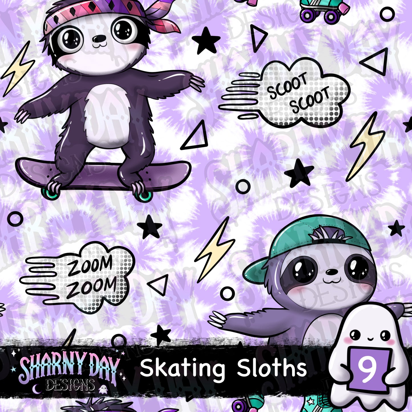Skating Sloths Exclusive Seamless Pattern
