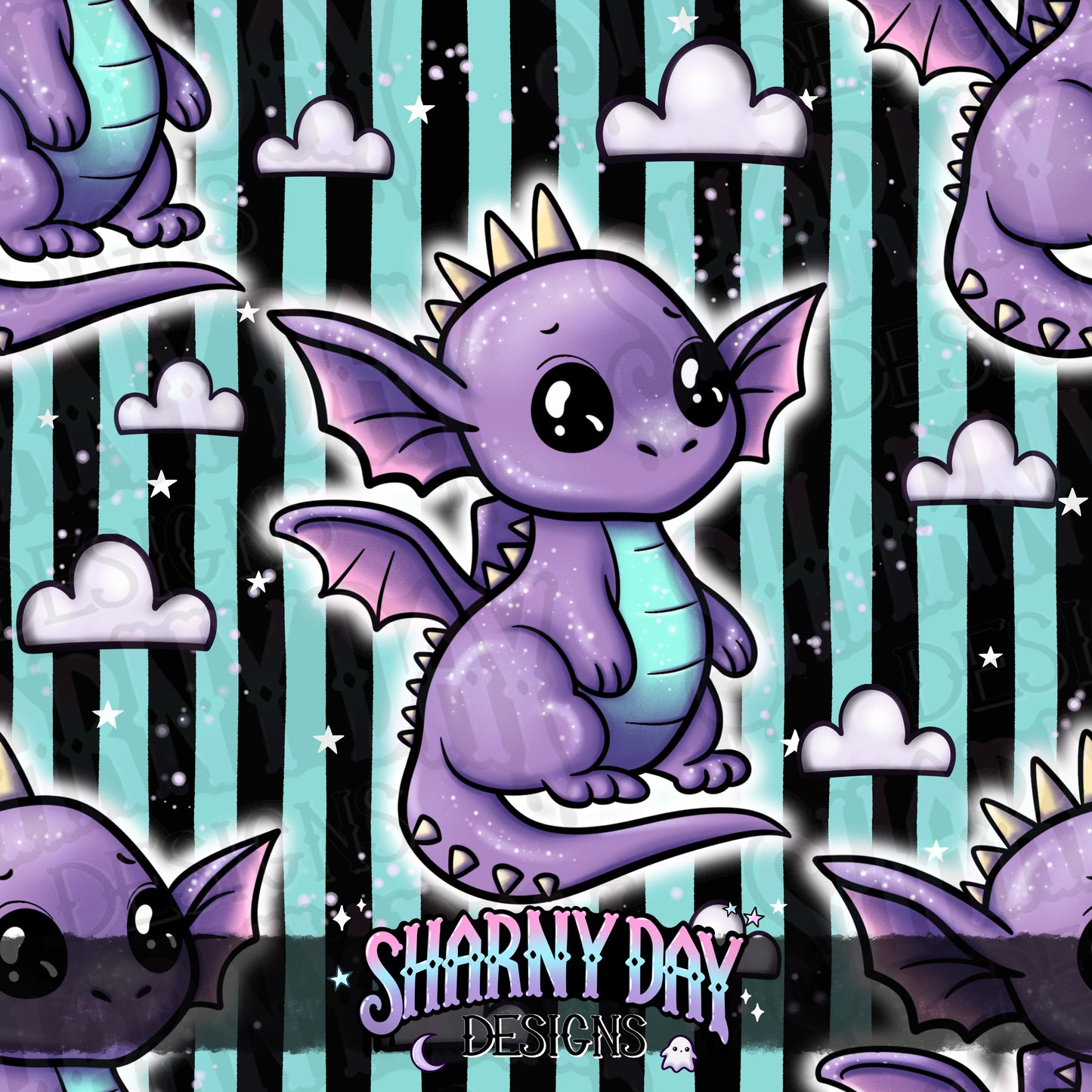 HEXTOBER - Sparkle Kawaii Dragon Exclusive Seamless Pattern Design