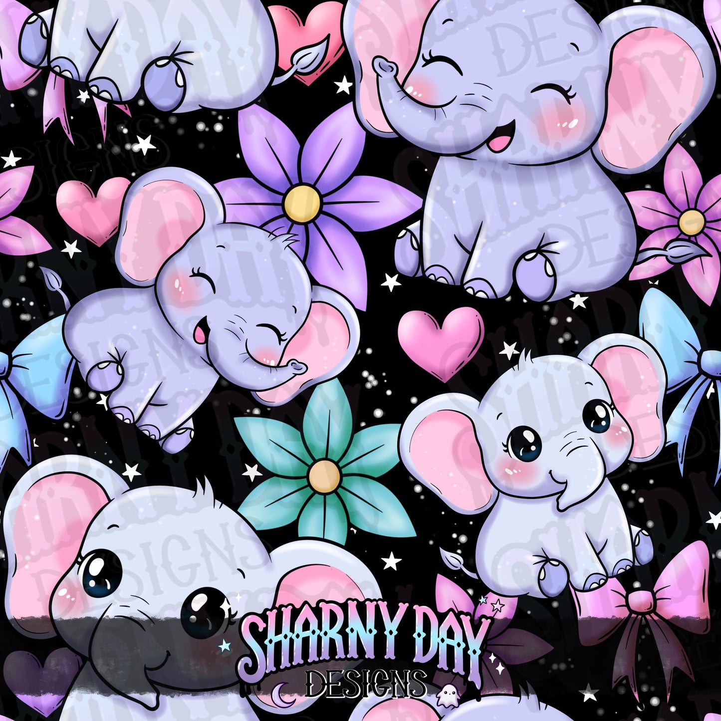 Kawaii Elephants Exclusive Seamless Pattern Design