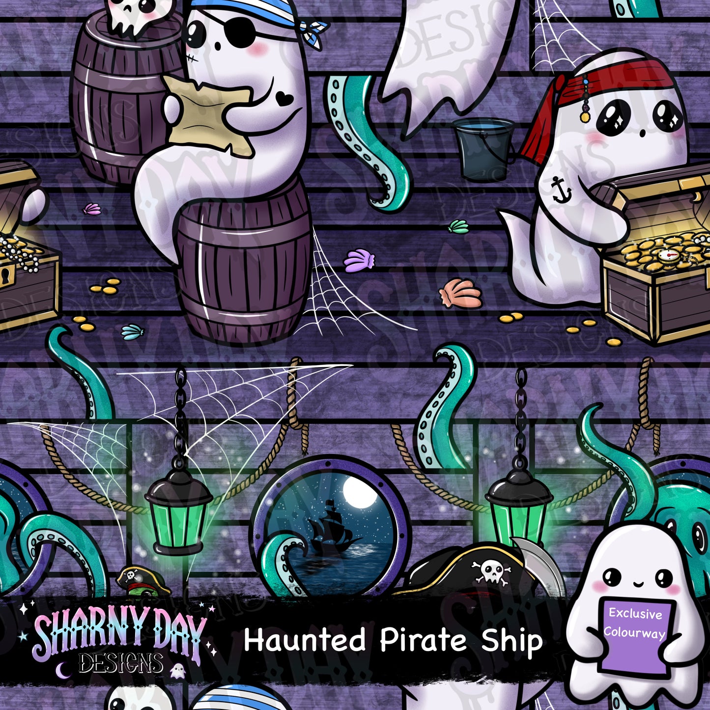 Haunted Pirate Ship Exclusive Seamless Pattern Design