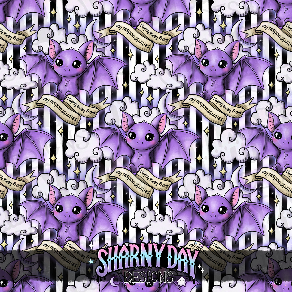 HEXTOBER - Flying Away From My Responsibilities (tattoo) - Exclusive Seamless Pattern Design