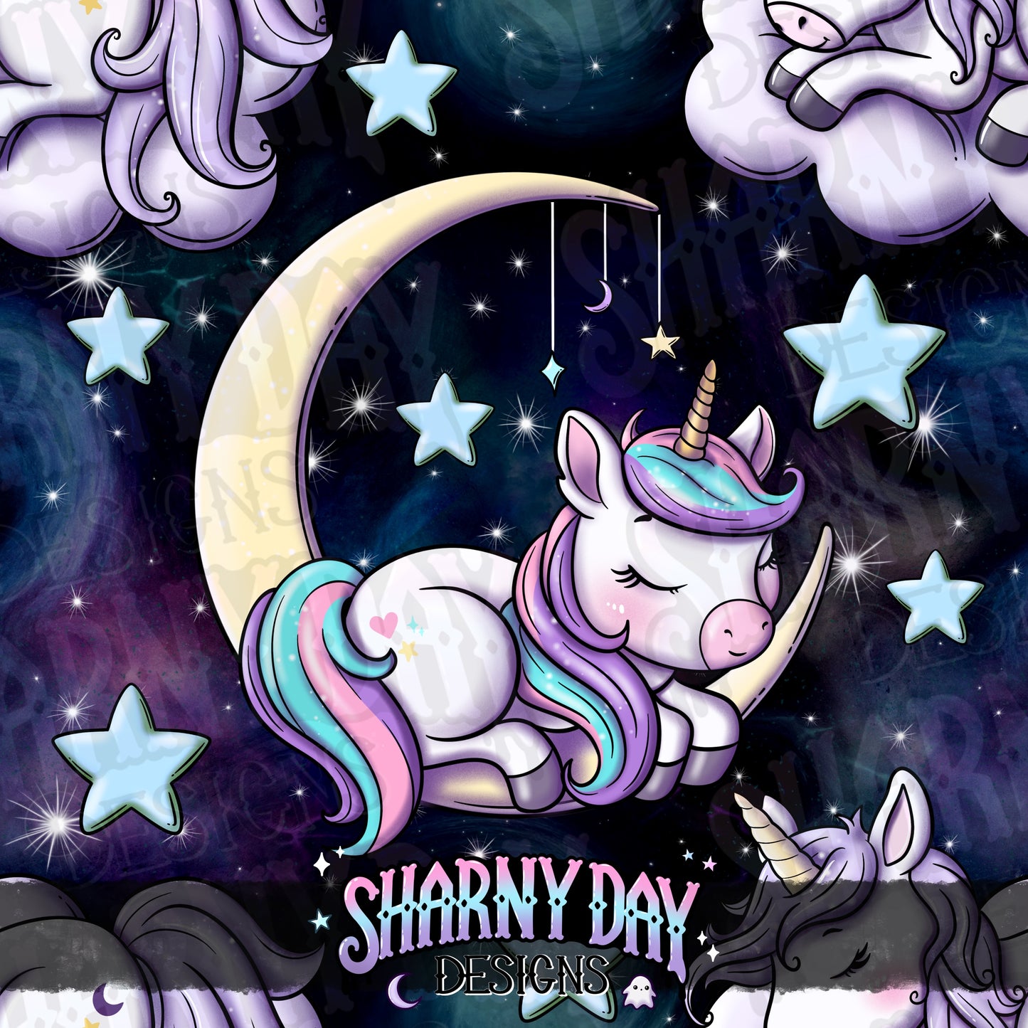 Kawaii Sleepy Unicorns - Exclusive Seamless Pattern Design